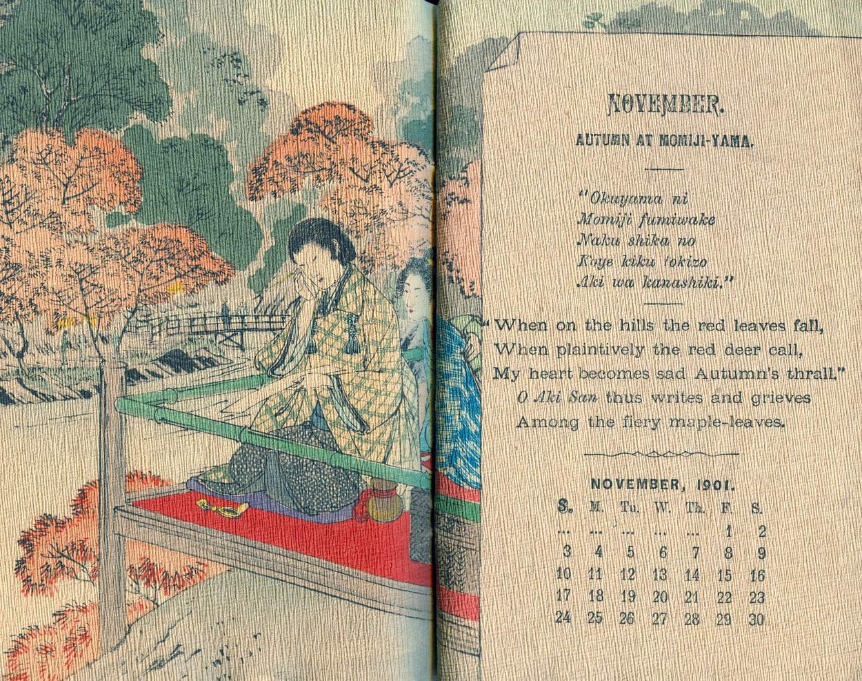 Japanese Calendar with Verses, Osman Edwards, 1898, Calendar for 1901, Hasegawa, Crepe Paper Book Japanese Calendar with Verses, Osman Edwards, 1898, Calendar for 1901, Hasegawa, Crepe Paper Book